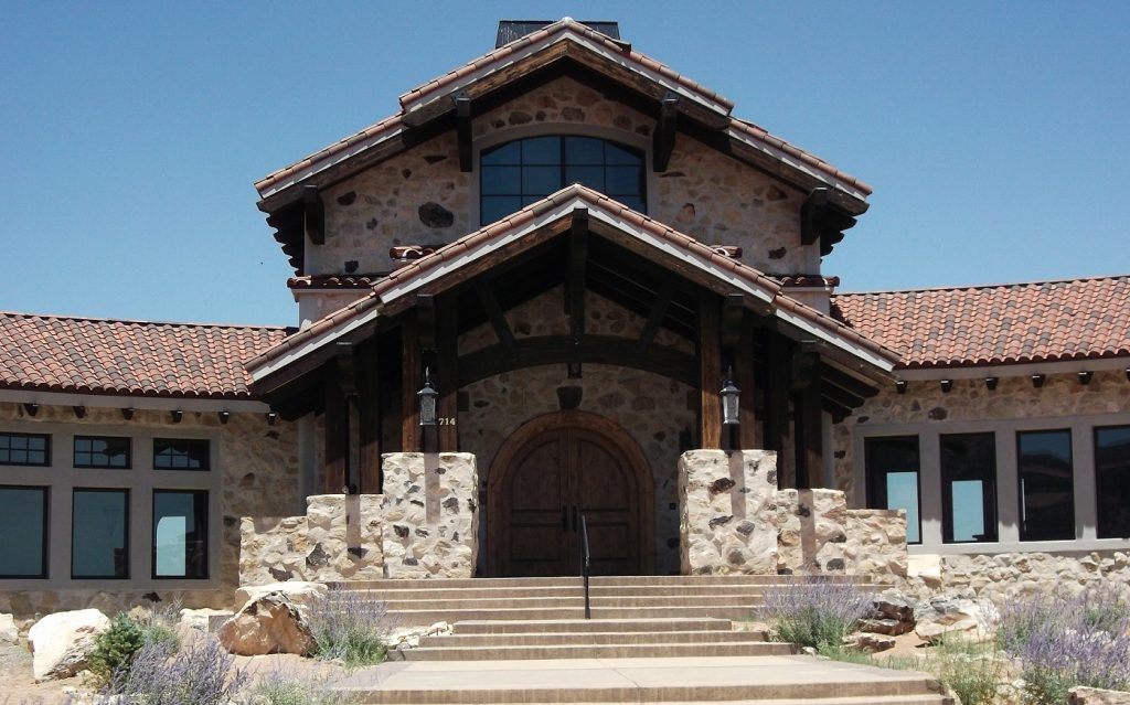 Stone front entry residential construction